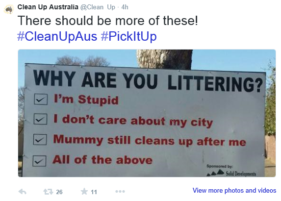Clean Up Australia's light hearted approach to engaging the community to do the right thing.